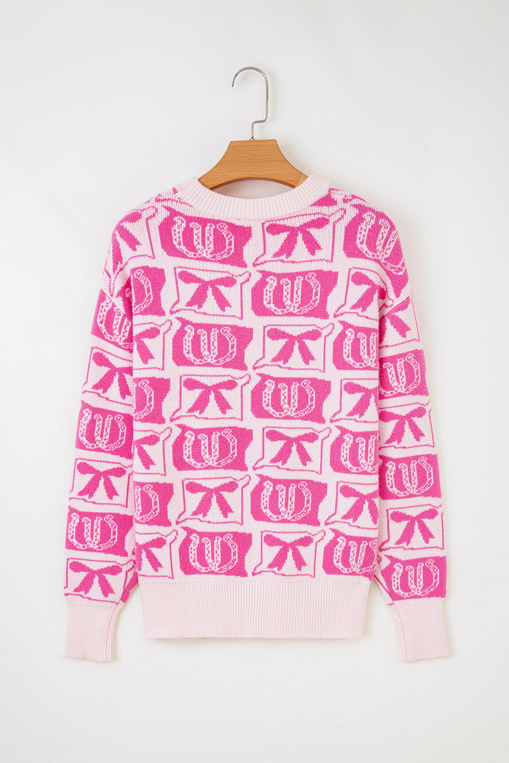Pink Bows & Horseshoes Pattern Western Fashion Print Sweater