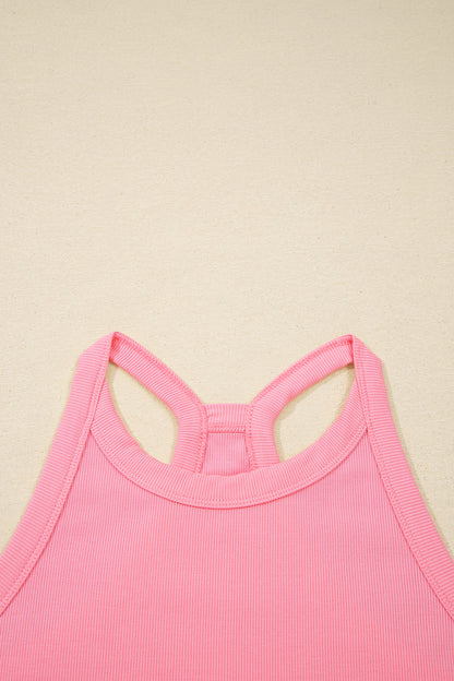 Green Slim Tank Top Elastic Waist Mini Skort 2pcs Outfit