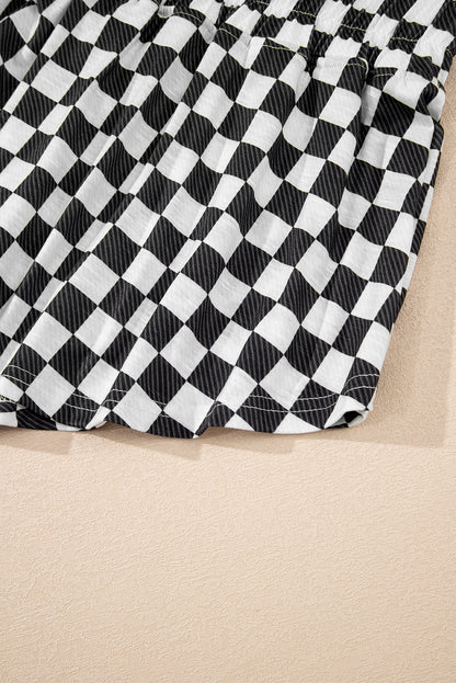 Brown Checkerboard T Shirt and High Waist Skorts 2 Piece Outfit