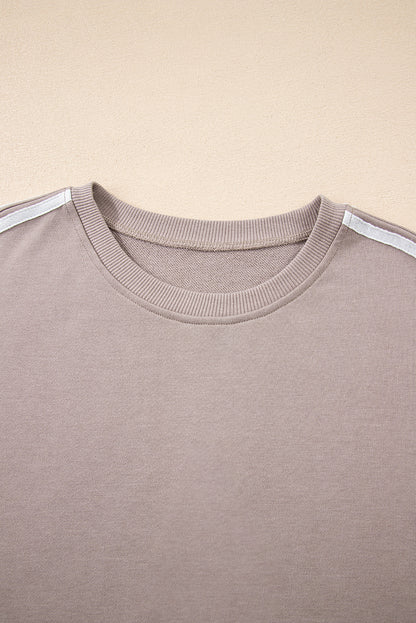 Gray Morn Varsity Striped Detail Crewneck Pullover Elastic Sweatpants 2pcs Outfit