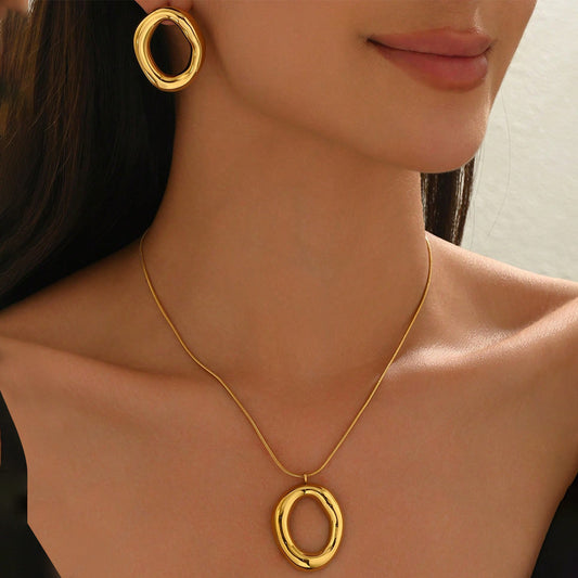 Lxalry 18K Gold Plated Mirror Polish Jewelry Set  Hypoallergenic Skin Safe Necklace   Earrings For Daily Evening Never Fade Adjustable Organic Round Design With Precision Cast Symmetry