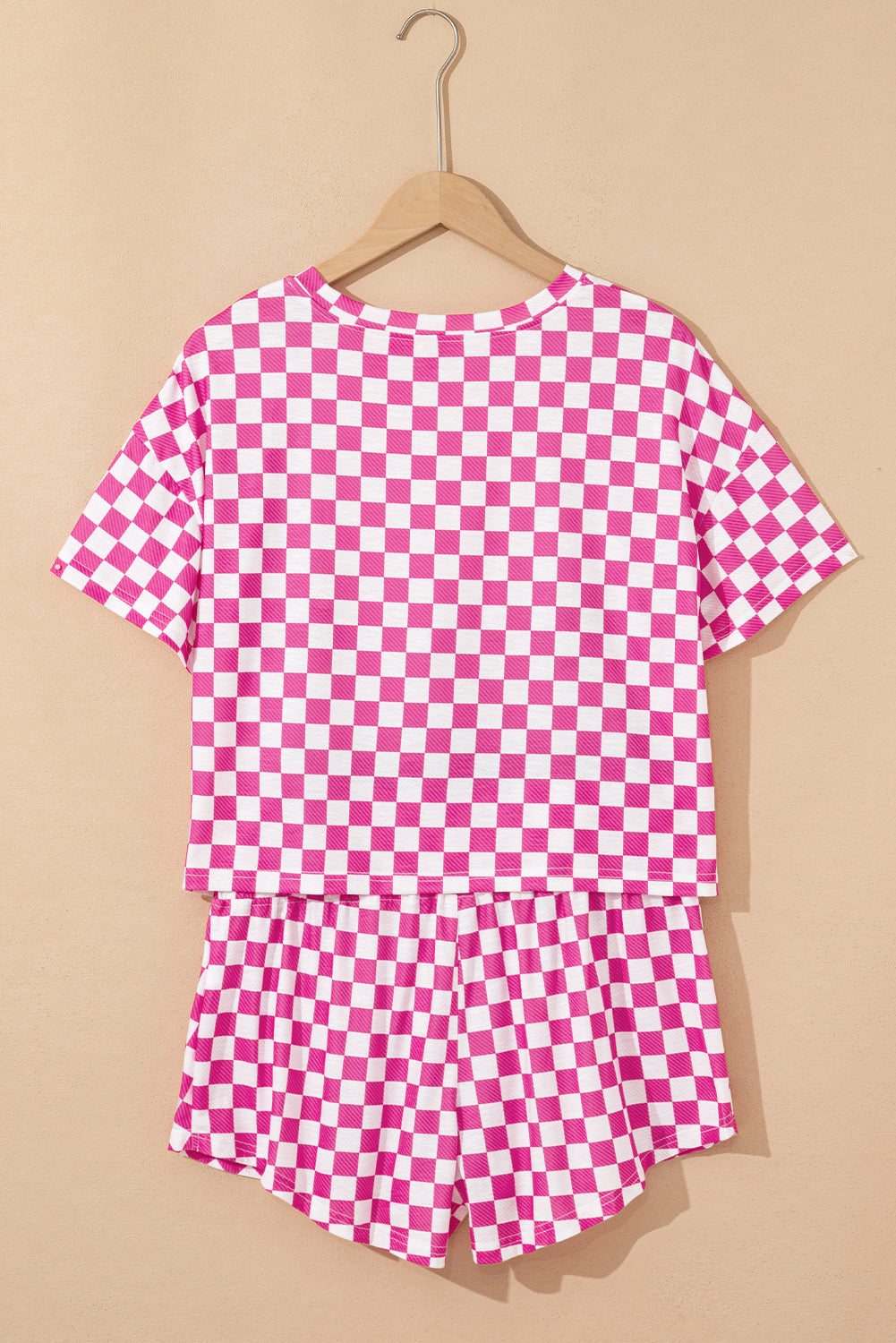 Brown Checkerboard T Shirt and High Waist Skorts 2 Piece Outfit
