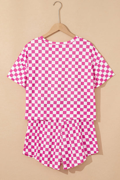 Brown Checkerboard T Shirt and High Waist Skorts 2 Piece Outfit