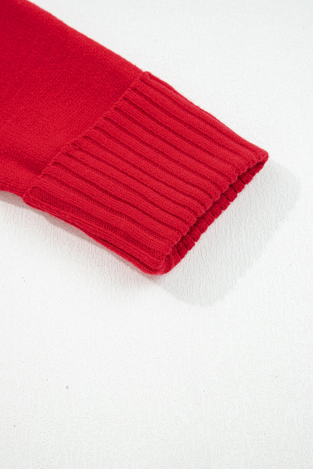 Racing Red Collared V Neck Ribbed Edge Sexy Elegant Sweater