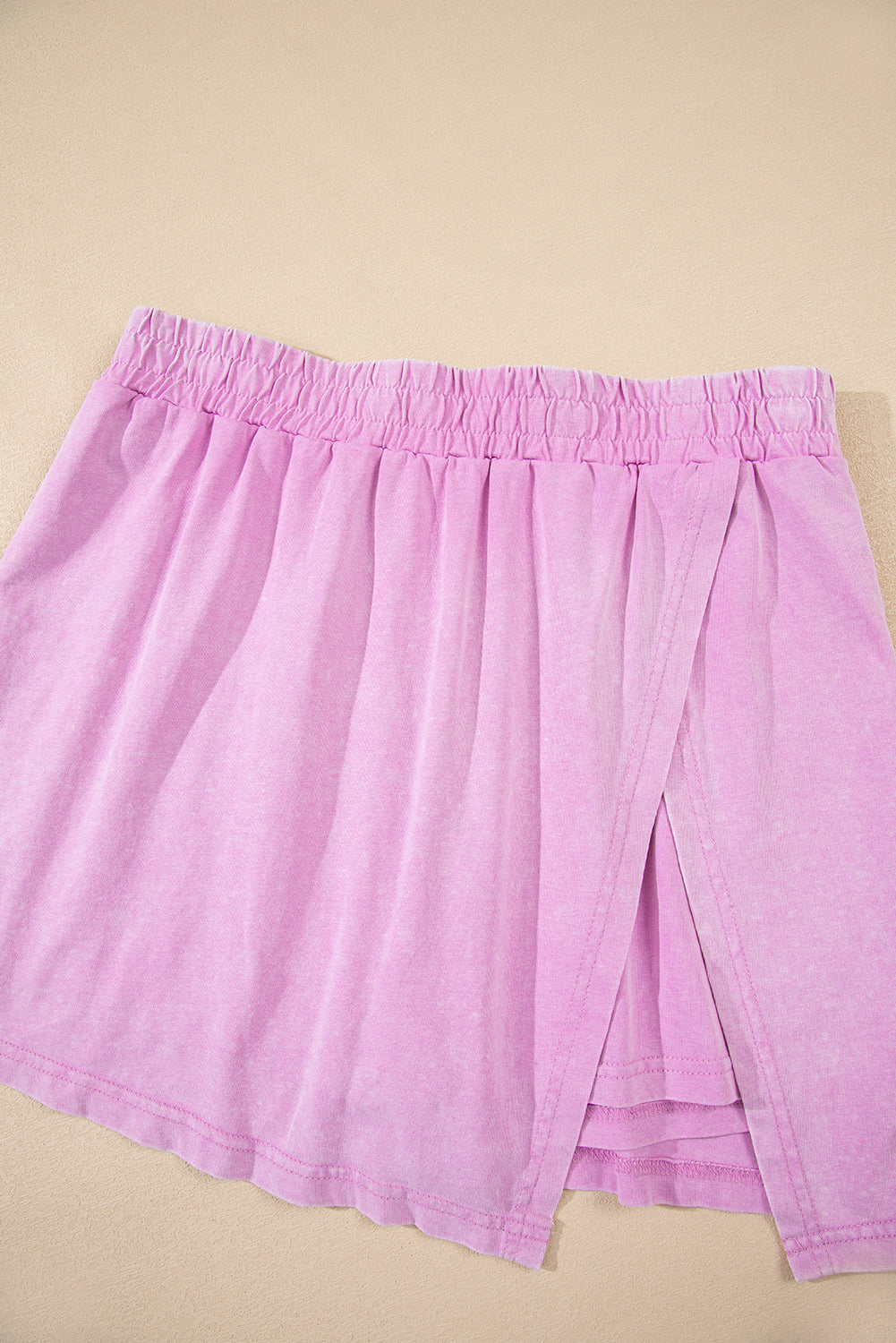 Light Pink 2 Pieces Mineral Wash Cotton Tank Top Lined Split Skirt Set