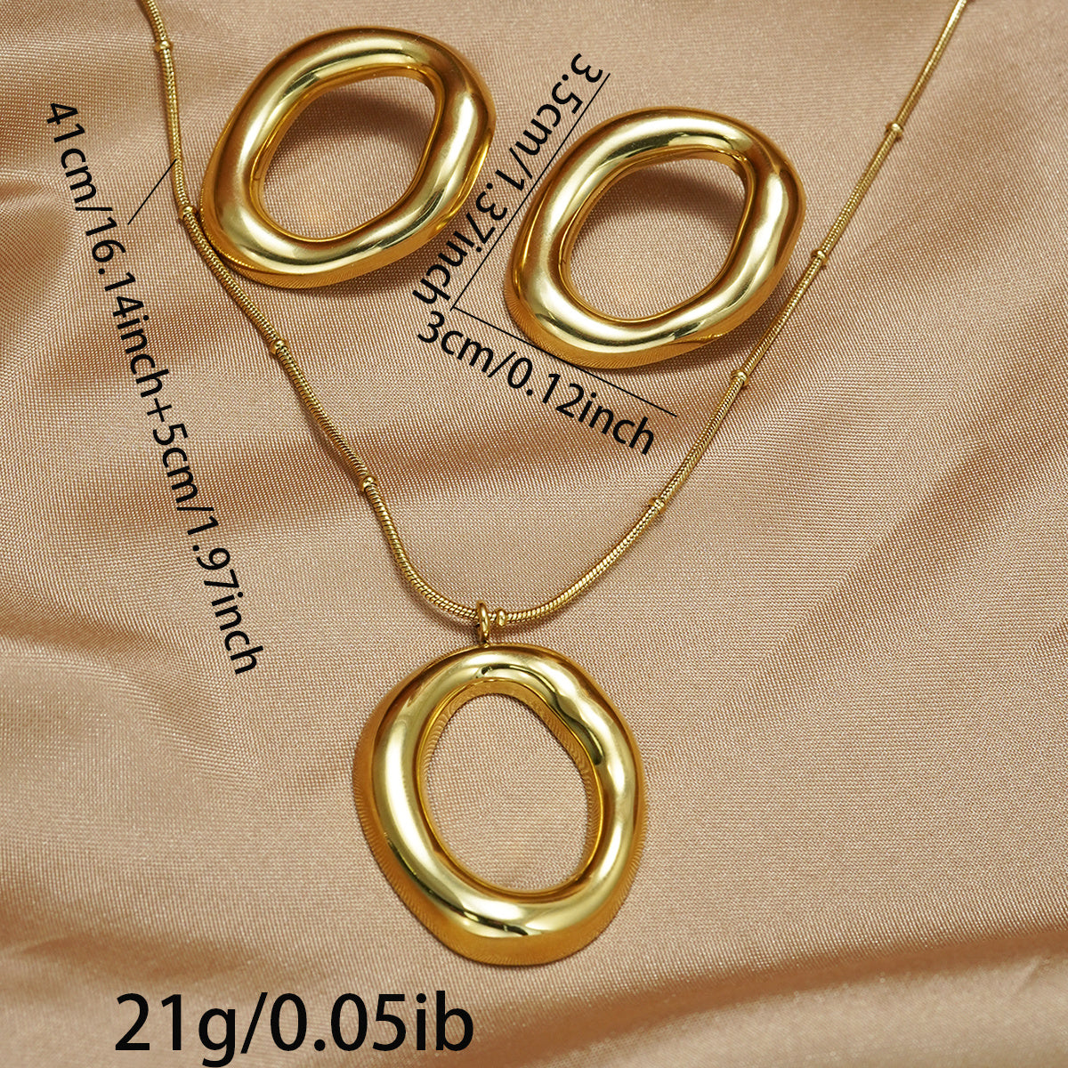 Lxalry 18K Gold Plated Mirror Polish Jewelry Set  Hypoallergenic Skin Safe Necklace   Earrings For Daily Evening Never Fade Adjustable Organic Round Design With Precision Cast Symmetry