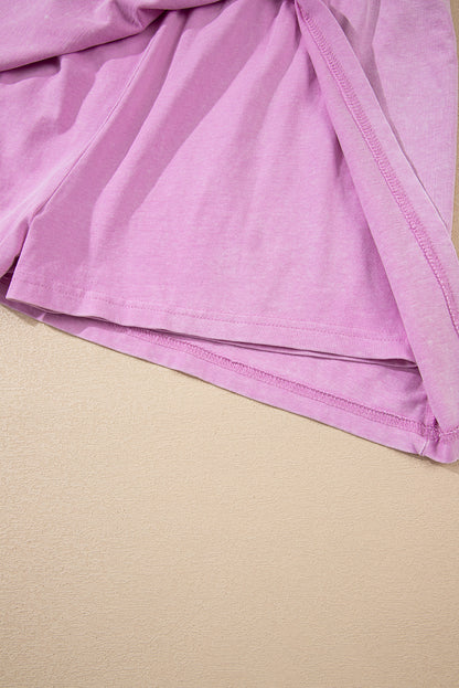 Light Pink 2 Pieces Mineral Wash Cotton Tank Top Lined Split Skirt Set