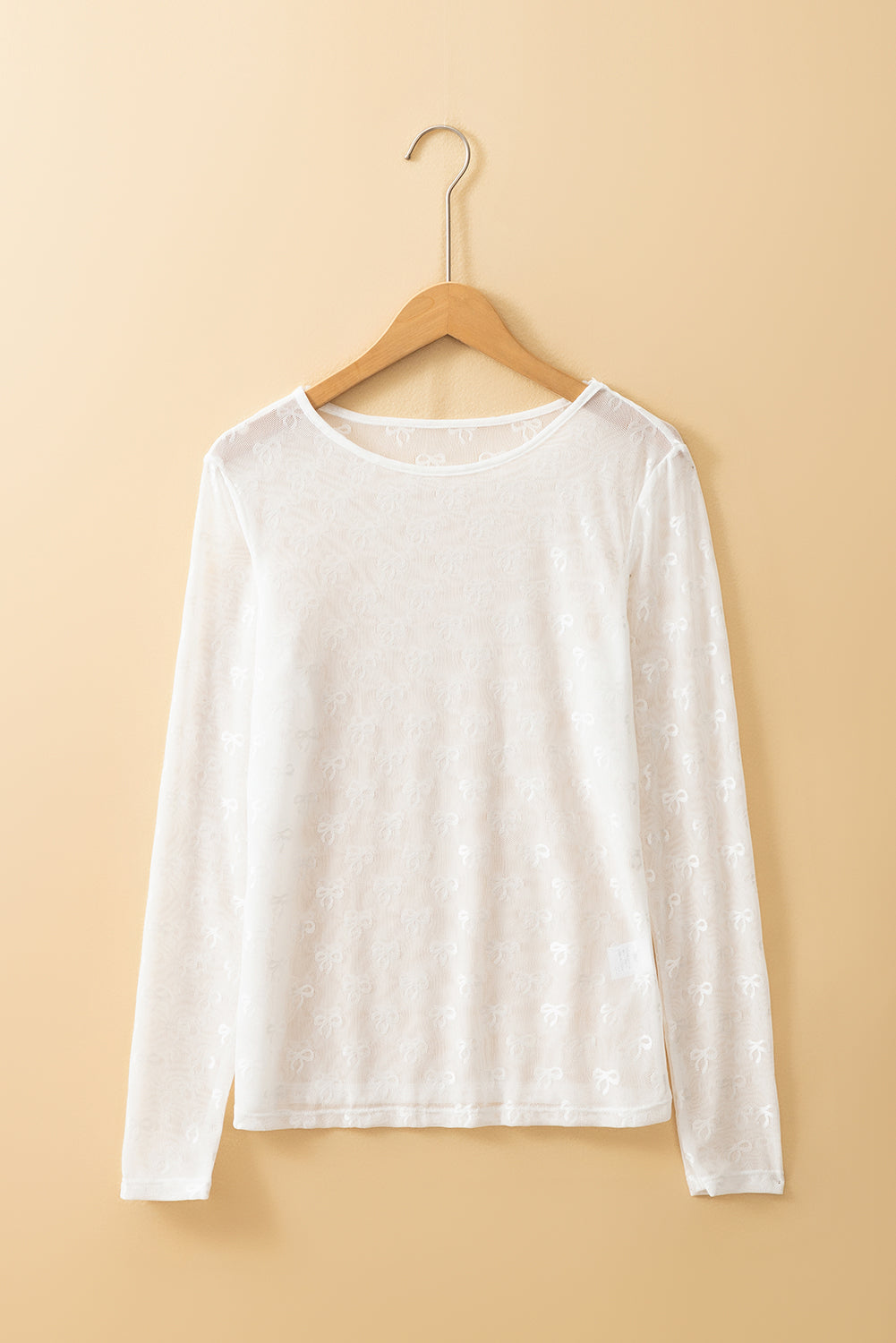 Pink Mesh Bow Pattern Long Sleeve Top