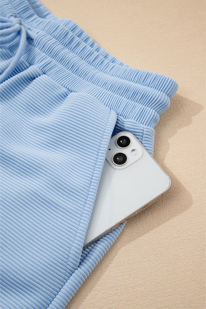 Pink Textured Ruffled Sleeve Zipped Top and Wide Leg Pants Set