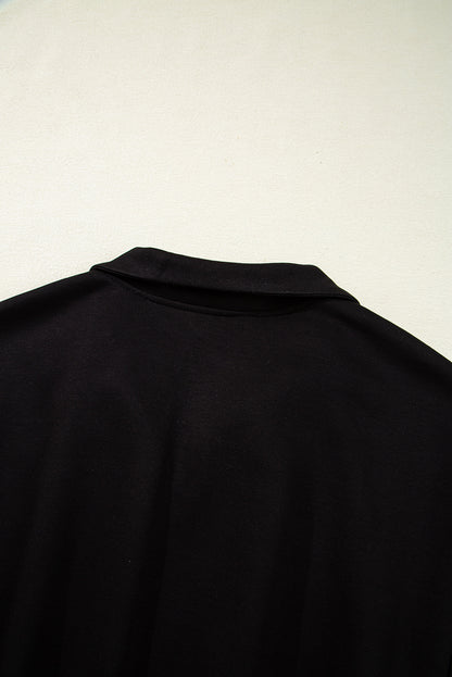 Black Contrast Collar Patchwork Zip Front Romper