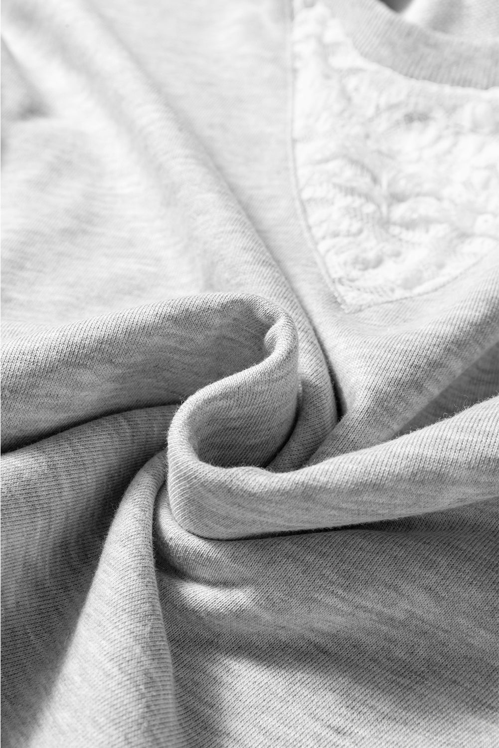 Light Grey Lace Patchwork Drop Shoulder Pullover Drawstring Skort 2pcs Outfit