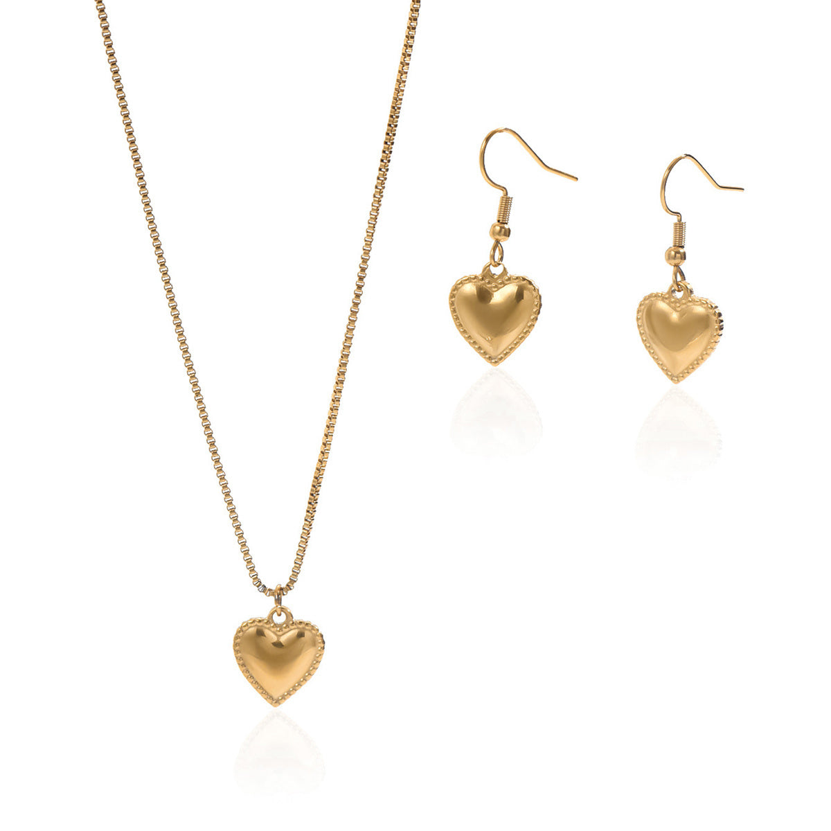 Lxalry 18K Gold Plated Symmetrical Heart Jewelry Set Mirror Polish Hypoallergenic Necklace  Earrings For Women, Never Fade Luxury Gift With Precision-Cast Edges