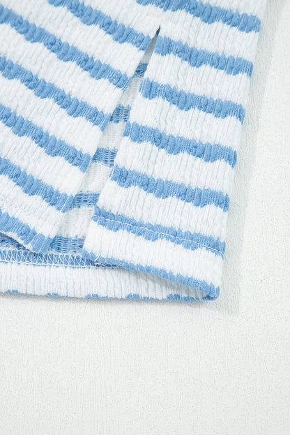 White Stripe Collared Pullover Top and Drawstring Pant Set