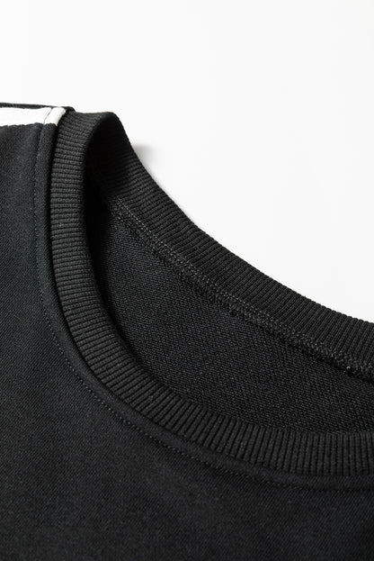 Gray Morn Varsity Striped Detail Crewneck Pullover Elastic Sweatpants 2pcs Outfit