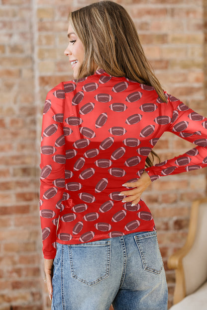 Brown Game Day Rugby Mesh Sheer Long Sleeve Top