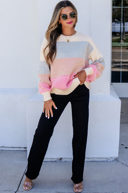 Light Blue Drop Shoulder Round Neck Long Sleeve Pullover Sweater