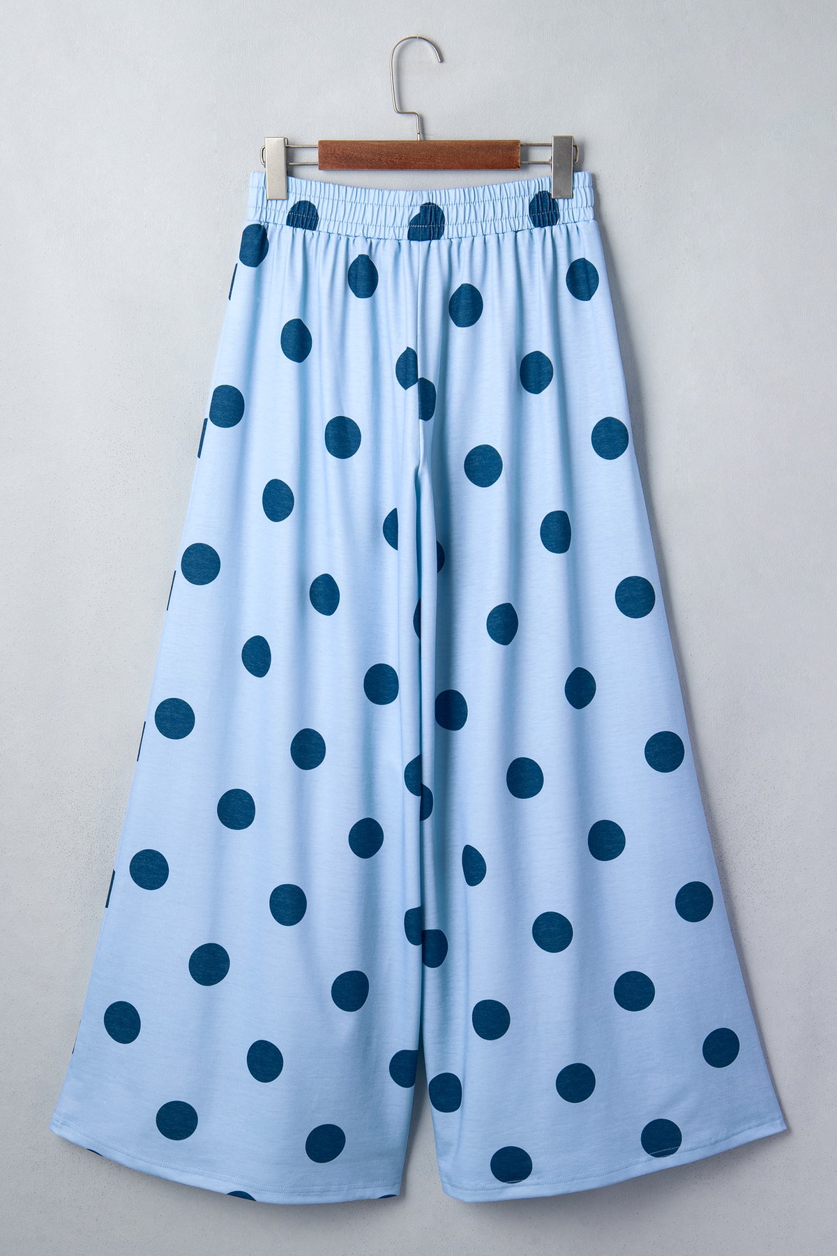 Beige Polka Dot Wide Leg Elastic Waist Casual Pants