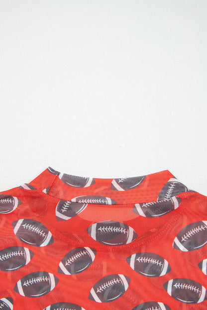 Brown Game Day Rugby Mesh Sheer Long Sleeve Top
