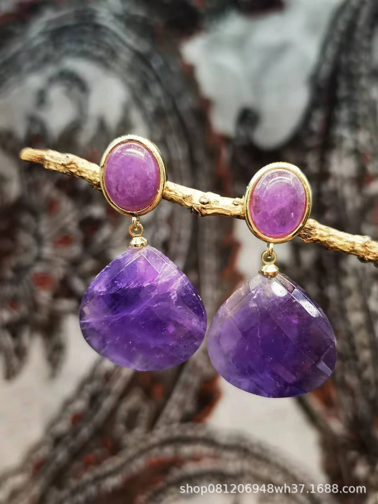Natural Amethyst Tigereye Rhodochrosite Eardrops