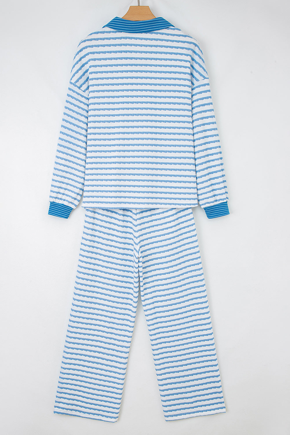 White Stripe Collared Pullover Top and Drawstring Pant Set