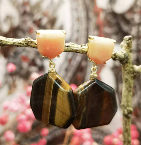 Natural Amethyst Tigereye Rhodochrosite Eardrops