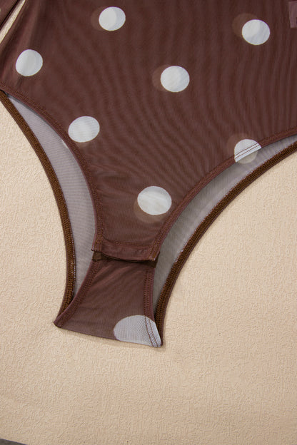 Black Vintage Polka Dot Print Mesh Long Sleeve Bodysuit